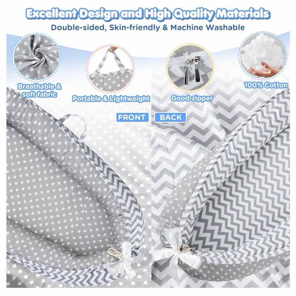 Gray Star Pattern Baby Protective Sleeping Nest - Picture 4 of 4